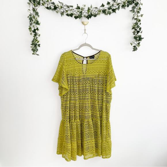 CITY CHIC Chartreuse Lace Overlay Mini Dress Size XXL / 24 - Picture 1 of 6